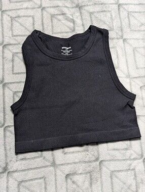 Ambiance Black Ribbed Crewneck Cropped Tank